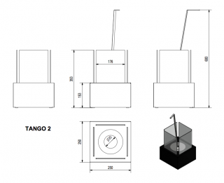 biokominek TANGO 2 wymiary